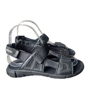 ECCO Sandals Genuine Leather Adjustable Comfortable Black Big Kids 3.5 US